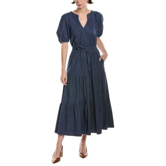 Anne Klein Womens  Tiered Puff Sleeve Midi Dress, Blue - Picture 1 of 3